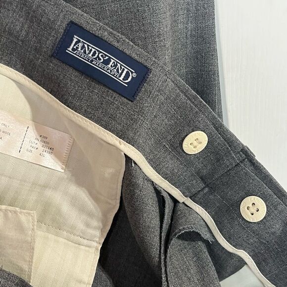 Pair of‎ Lands End Mens Vintage Gray Wool Dress Pants 42 42L Pleated Made In USA - Picture 10 of 16